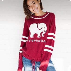 Ivory Ella Varsity burgundy elephant logo sweater with tie bottom S